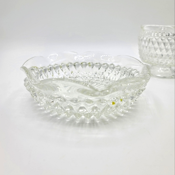 Indiana Glass Diamond Point Hobnail Pressed Glass Mayonnaise Condiment Set Vtg - Picture 7 of 8